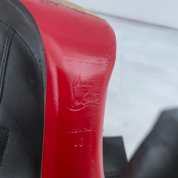 ❌SOLD❌Christian Louboutin Black Leather Booties Chunky Block High Heels Ankle - Picture 8 of 9